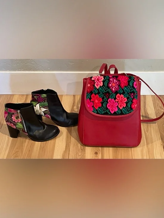 Floral embroidered Backpack and ankle boot bundle. - Picture 8 of 8